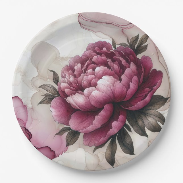 Peony Pink Abstrakt Pappteller (Vorderseite)