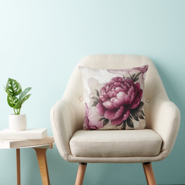 Peony Pink Alcohol Tinte Abstrakt Kissen (Stuhl )