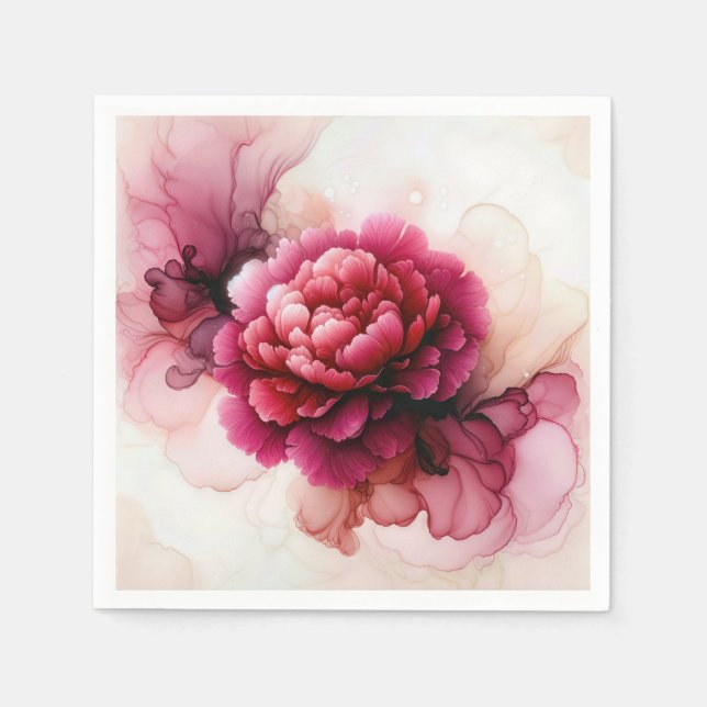 Peony Pink Alcohol Tinte Abstrakt Serviette (Vorderseite)