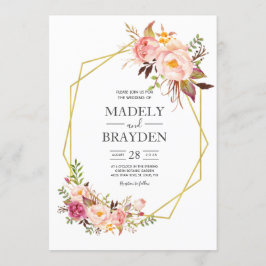 Peony Pink Blush and Gold Wedding Einladung