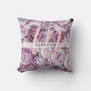 Peony Pink Roses Floral Monogramm Name Kissen