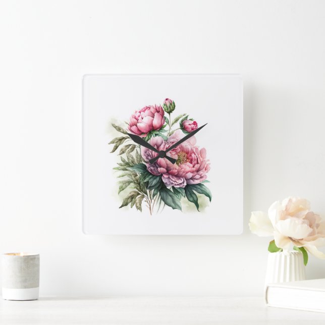 Peony Quadratische Wanduhr (Zuhause)
