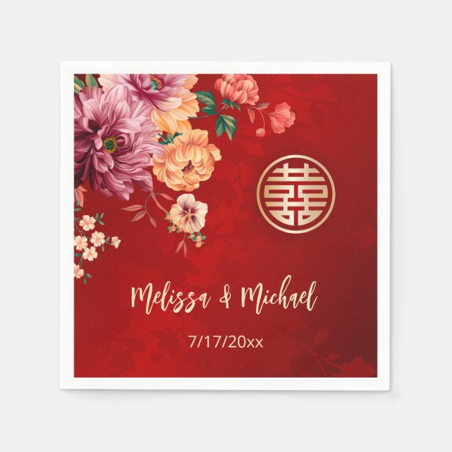 Peony Red Chinese Wedding Custom Serviette (Vorderseite)