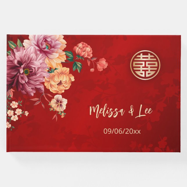Peony Red Chinese Wedding Gästebuch (Vorderseite)