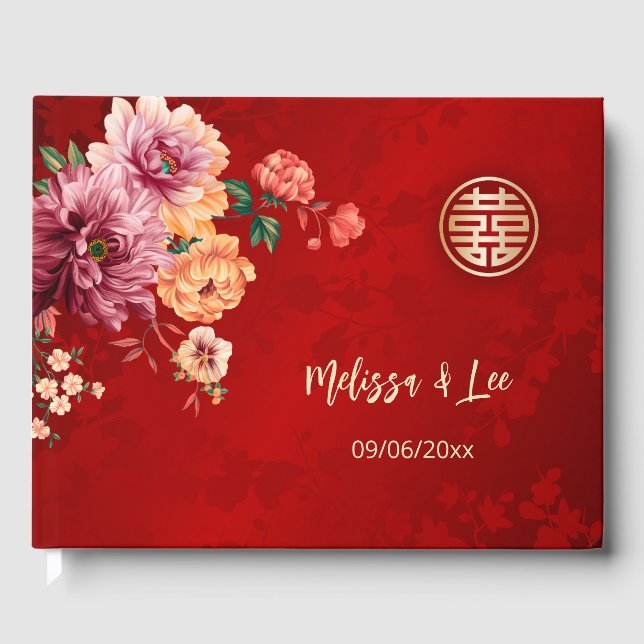Peony Red Chinese Wedding Gästebuch (Vorderseite)