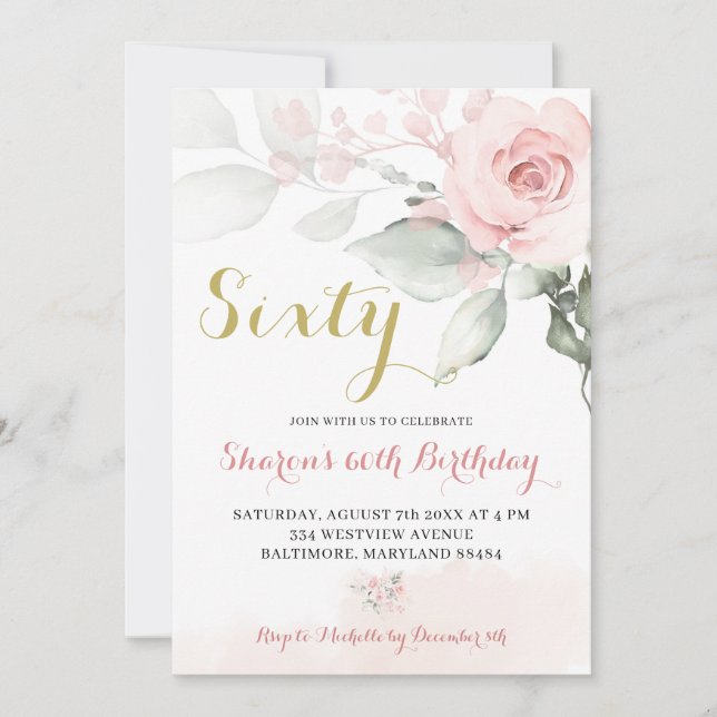 Peony rose Blush Floral Invitation Anniversaire (Devant)