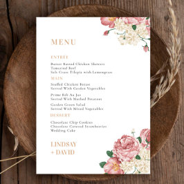 Peony Rose Bouquet Blume Menu Card Menükarte