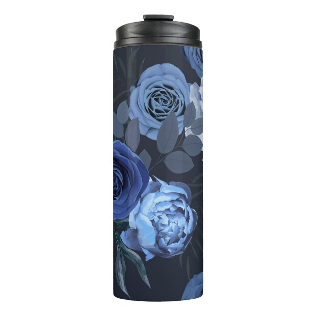 Peony Rose: Dunkle Blüte Vintag. Thermosbecher (Vorderseite)