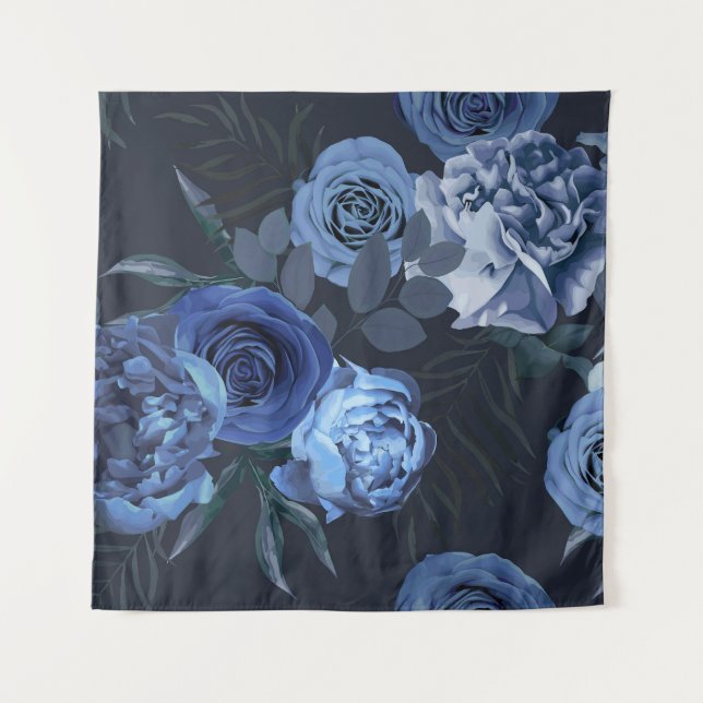 Peony Rose: Dunkle Blüte Vintag. Wandteppich (Vorderseite)