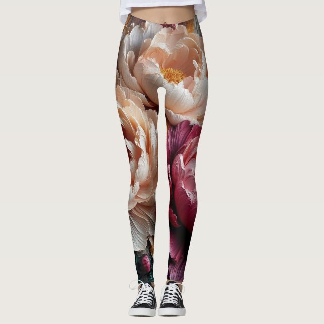 Peony Rose Floral Print Leggings (Devant)