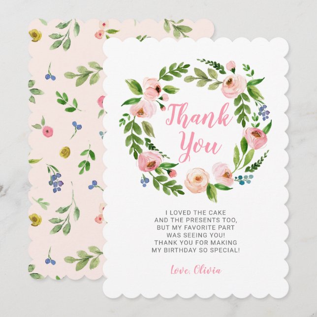 Peony rose Floral Wreath Anniversaire Merci Cartes (Devant / Derrière)