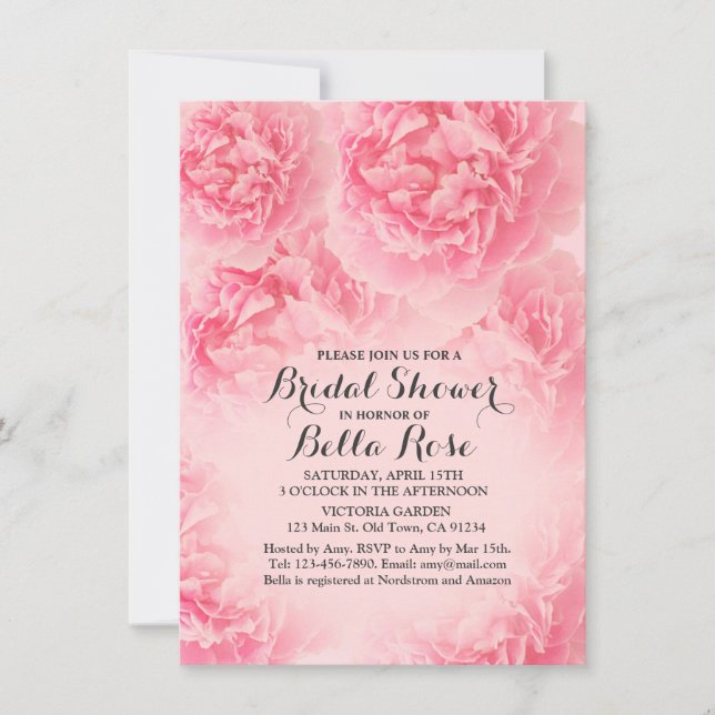 Peony rose nuptiale douche invitation peony1 (Devant)