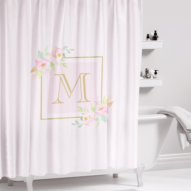 Peony rose Personnalisé Monogramme Douche Rideau (Créateur téléchargé)