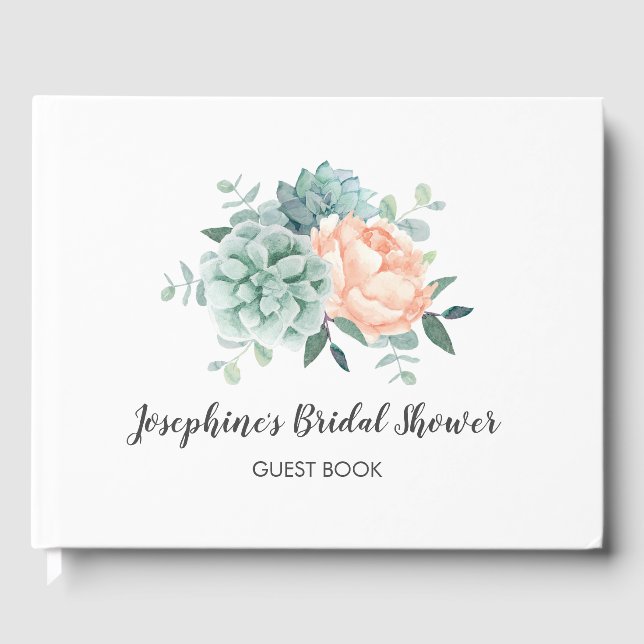 Peony Succules Blumenwasser Brautparty Gästebuch (Vorderseite)