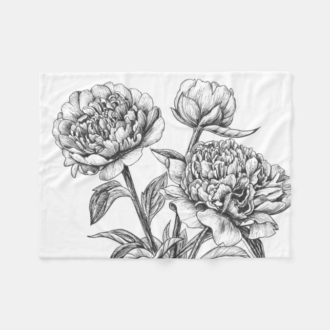 Peony Tinte zeichnend Fleecedecke (Vorderseite (Horizontal))
