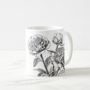 Peony Tinte zeichnend Kaffeetasse