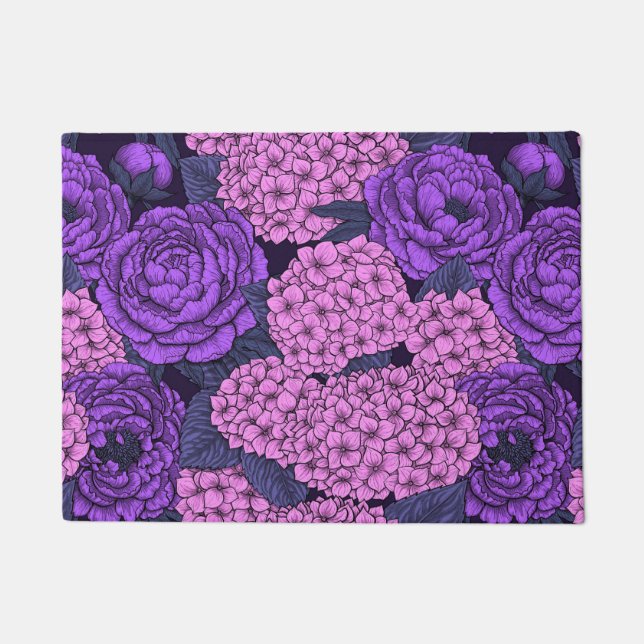 Peony und Hydrangea in Rosa und Violett Fußmatte (Vorderseite)