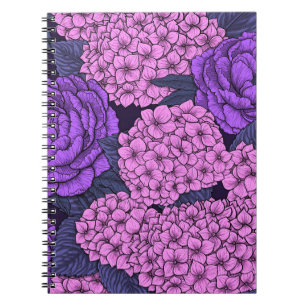 Peony und Hydrangea in Rosa und Violett Notizblock