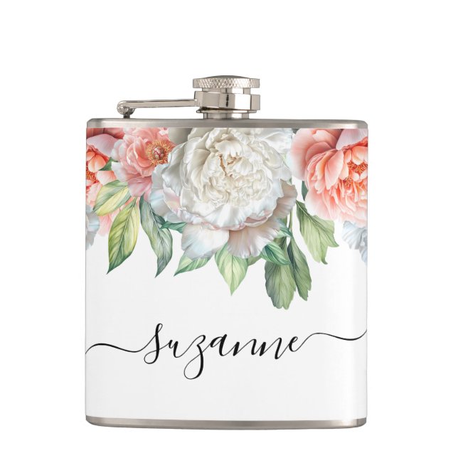 Peony Wedding Bridal Bachelorette Flachmann (Vorderseite)