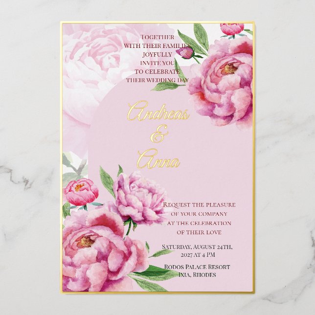 Peony Wedding Folieneinladung (Vorderseite)