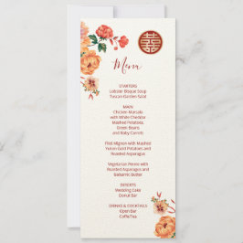 Peony White Chinese Wedding Menu Card Einladung