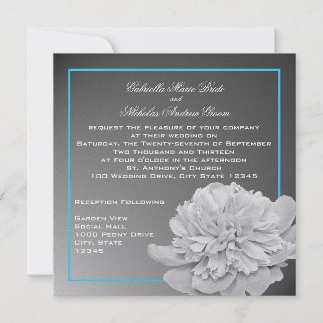 Peony White und Black mit anpassbarer Farbe Einladung (Vorderseite)
