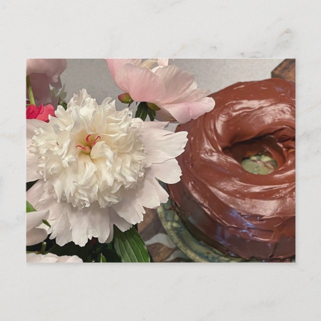 Peony with Chocolate Cake Postkarte (Vorderseite)