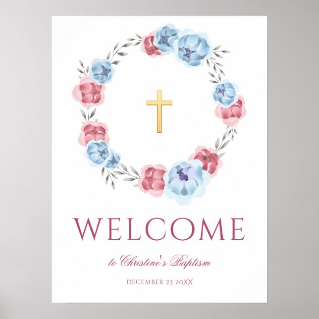 Peony Wreath Watercolor Willkommenspopster Poster (Vorne)
