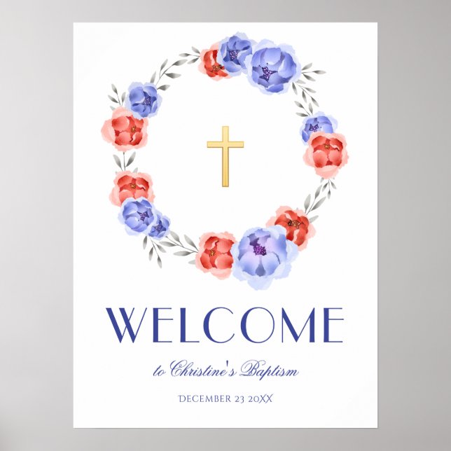 Peony Wreath Watercolor Willkommenstaufe Poster (Vorne)