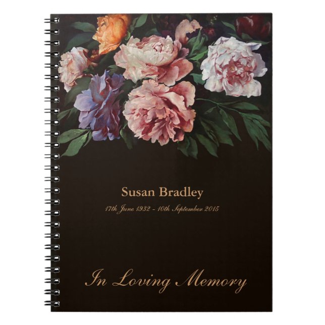 Peonys 1 Memorial Funeral Guest Book Spiral NB Notizblock (Vorderseite)