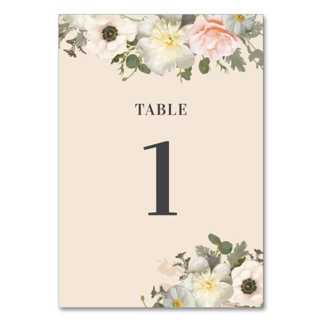 Peonys et Anémones Mariage Blush Numéro de table (Par défaut)