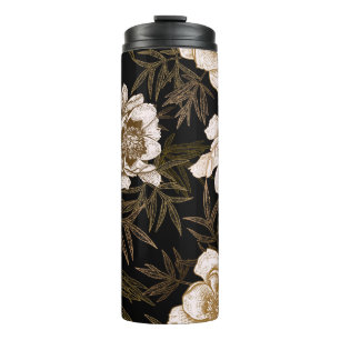 Peonys in Gold: Vintage Blüten Thermosbecher