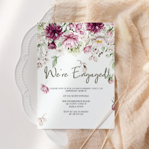 Peonys Pink Burgundy Floral Engagement Party Einladung