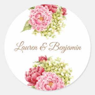 Peonys und Hydrangea-Hochzeitsticker Runder Aufkleber