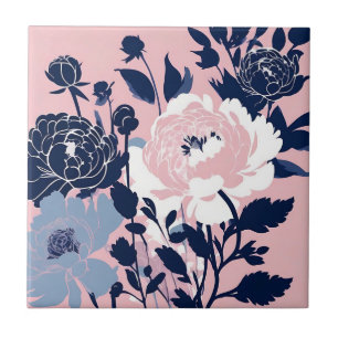 Peonys und Rose Kontrast Silhouette Bläschen Fliese