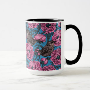 Peonys und Warnen auf blau Tasse