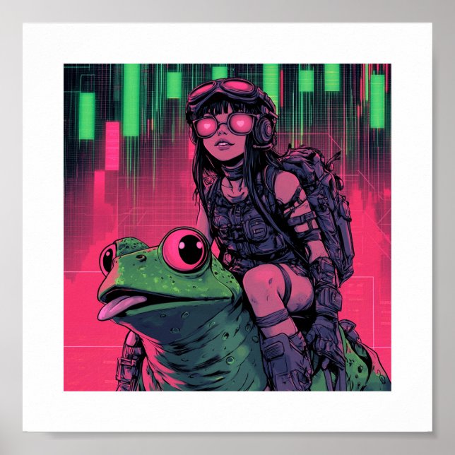 Pepecoin Waifu Poster Frog Rider Edition (Vorne)
