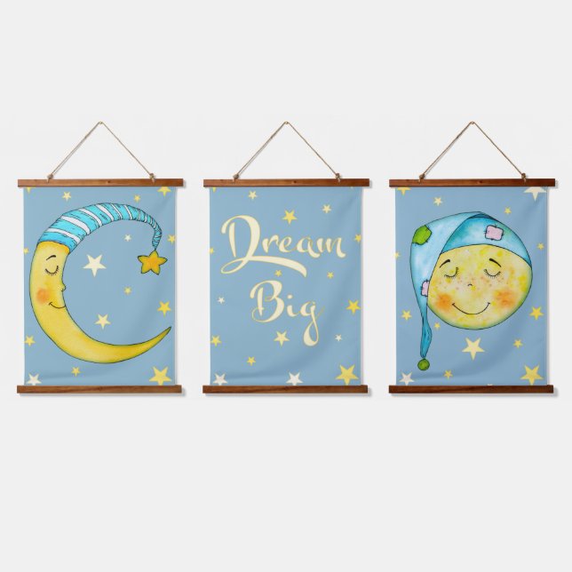 Pépinière Mur Art Lune Étoiles Tapisserie bleu Jau (Tripler)