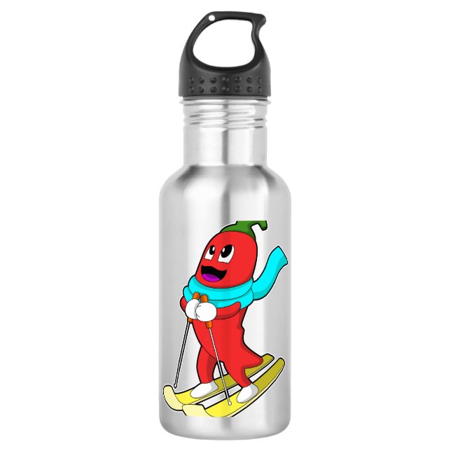 Pepper als Skifahrer mit Ski Edelstahlflasche (Vorderseite)