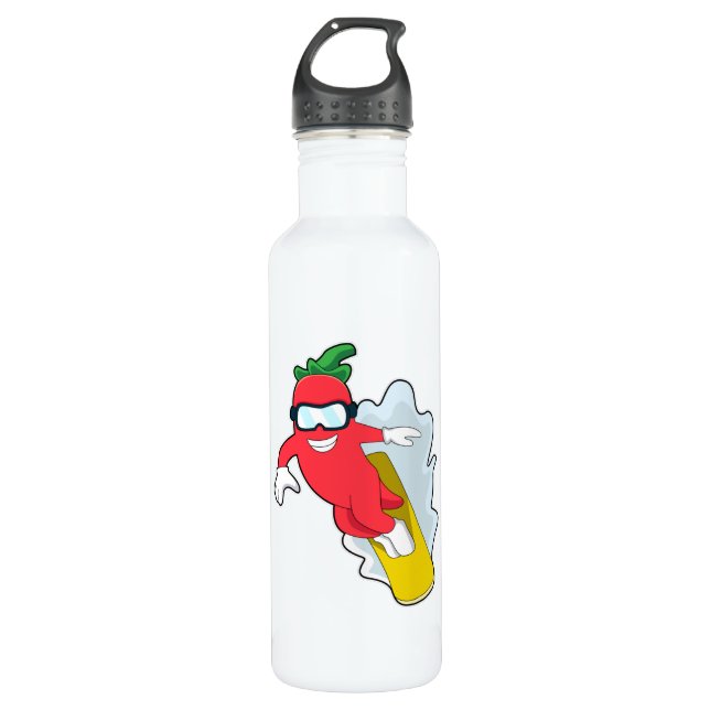 Pepper beim Snowboarden mit Snowboard Edelstahlflasche (Vorderseite)