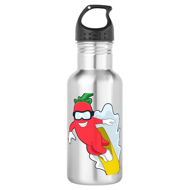 Pepper beim Snowboarden mit Snowboard Edelstahlflasche (Vorderseite)
