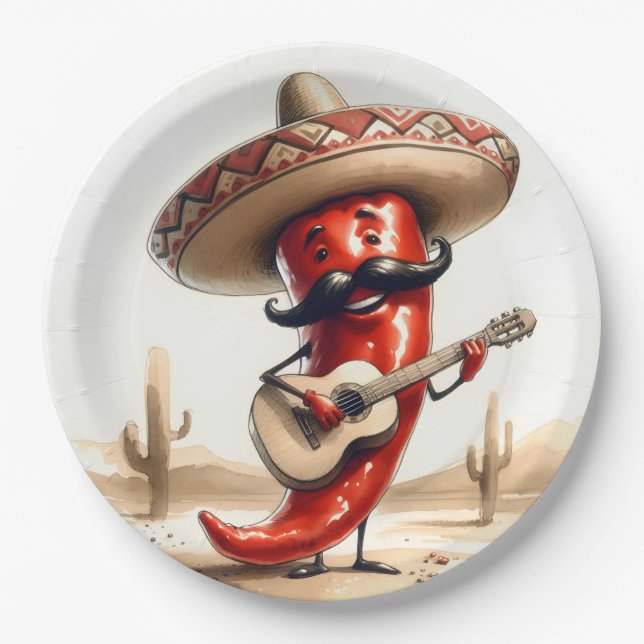 Pepper Guitar Player (Mexikanischer Roter Chili) Pappteller (Vorderseite)