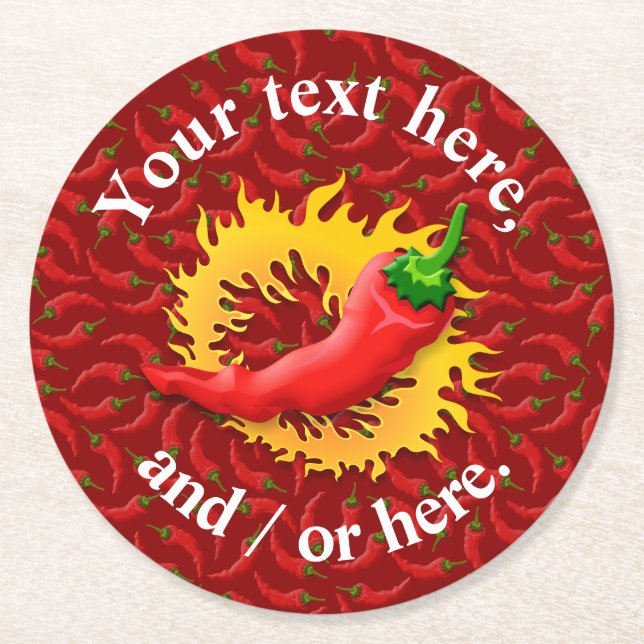 Pepper mit Flamme Runder Pappuntersetzer (Vorderseite)