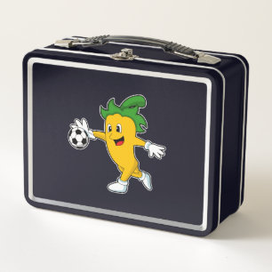 Pepper Vegan als Fußballspieler mit Fußball.PNG Metall Brotdose