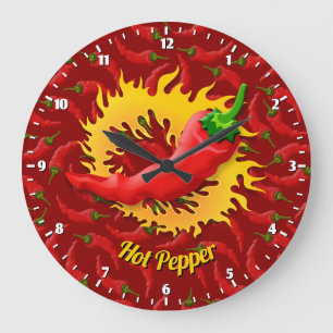 Pepper with Flame Große Wanduhr