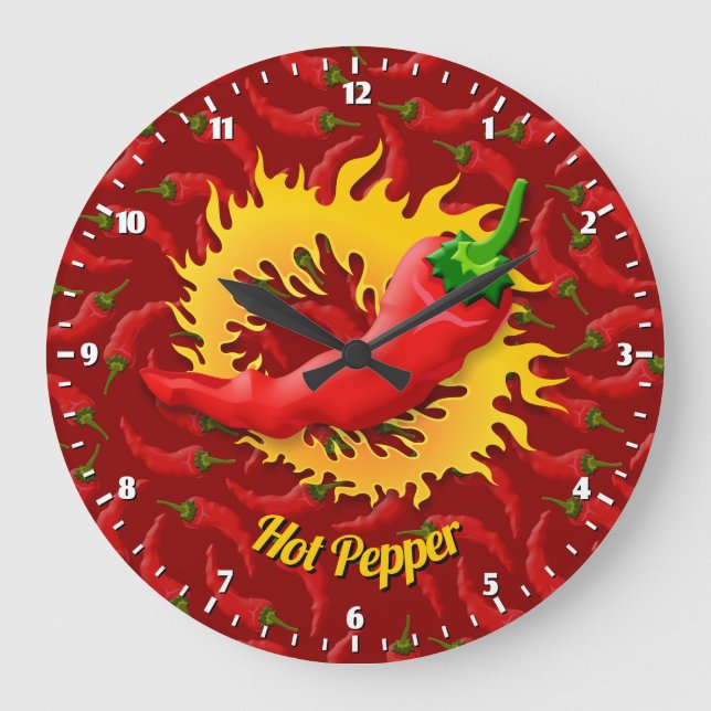 Pepper with Flame Große Wanduhr (Vorderseite)