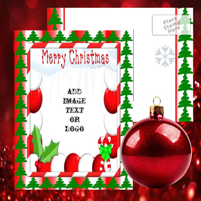 Peppermenthe Christmas Photo Ready Carte postale (Delightful Peppermint Abstract Christmas Postcard - Ready to Personalize - Traditional Colors)