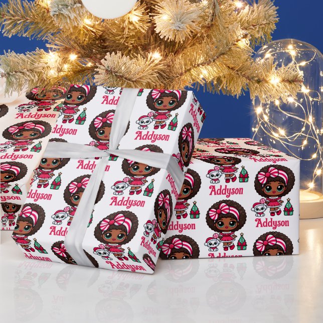 Peppermint Afro Girl & Puppy festival Geschenkpapier (Feiertage)