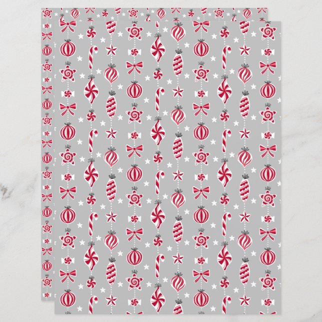 Peppermint Candy Baubles Scrapbook Paper (Vorne/Hinten)