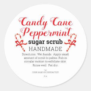 Peppermint Candy Cane hausgemachte Zucker Scrub Cu Runder Aufkleber